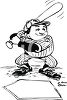Cartoon drawing of a little baseball player, at bat, at home plate, ready to swing the bat clipart